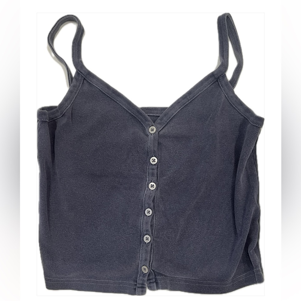 Brandy Melville Women’s Navy Buttoned V Neckline Cropped Tank Top one size (S)